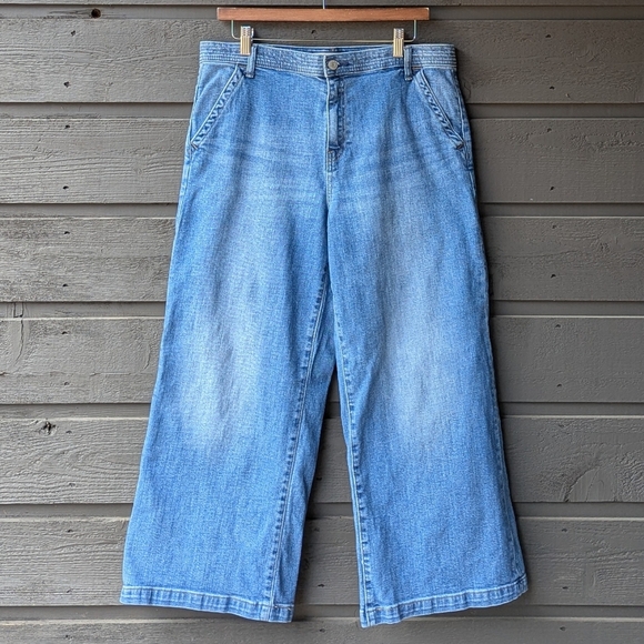 GAP 1969 High Rise Wide Leg Trouser Crop Jeans Size 32 Medium Indigo - Picture 9 of 9